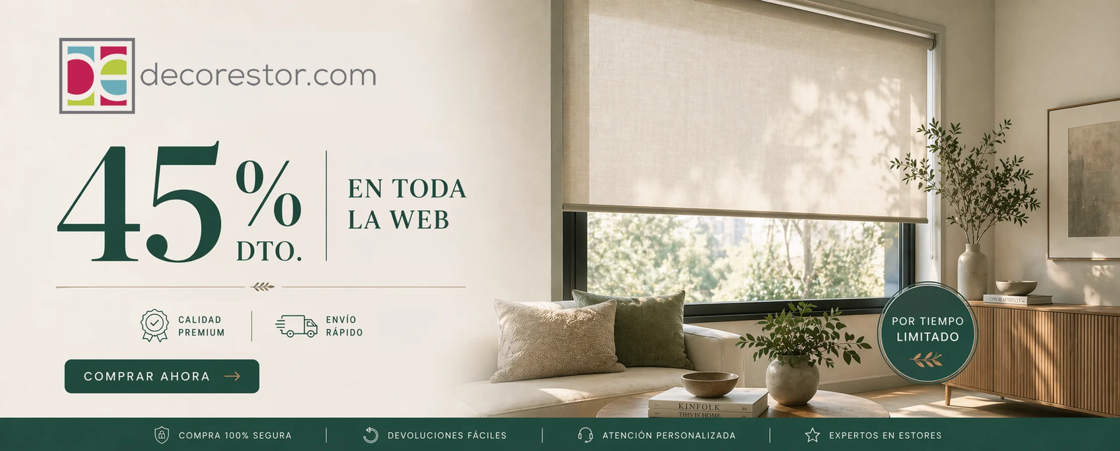 Descuento especial 45% en todos los estores y cortinas